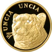 Uncia Uncia (snow leopard) with 2 diamonds - 500 Tenge - Kazakhstan - 1/4 oz gold coin