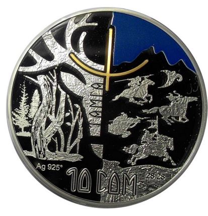Tamga - symbol of unity of Kyrgyz kaganat - 10 Som - Kyrgyzstan - silver coin with gold