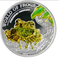 WORLD OF FROGS: Theloderma corticale - Palau - 2011 - 2 Dollars - coloured silver coin