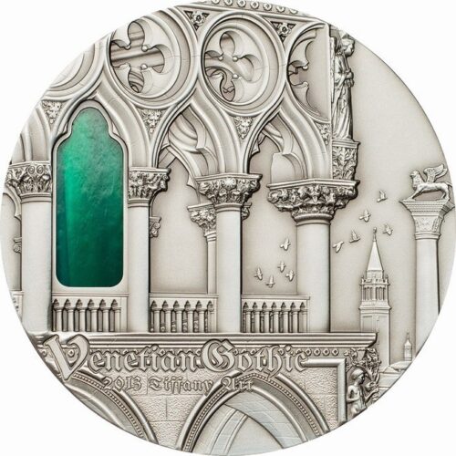 TIFFANY ART: Venetian Gothic - Palau - 2013 - 10 Dollars - silver coin with tiffany glass