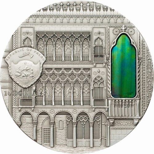 TIFFANY ART: Venetian Gothic - Palau - 2013 - 10 Dollars - silver coin with tiffany glass - Image 2