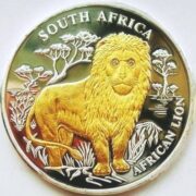 African Lion (South Africa) - 2004 - Liberia - 10 Dollars - silver coin with gold & 2 diamonds