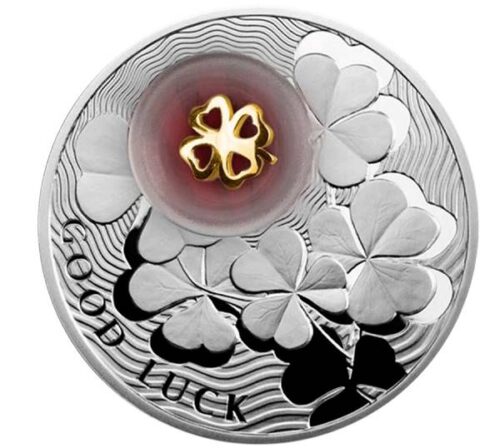 Good Luck Coin: Four Leaf Clover - Niue - 2012 - 2 Dollars - silver coin with gilding
