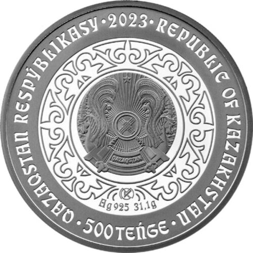 Tuie (Camel) - 500 Tenge - 2023 - Kazakhstan - silver coin with gold & diamond - Image 2