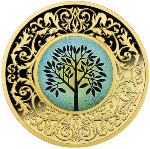 Tree of Happiness - 2021 - Cameroon - 500 Francs - gilded coin with turquoise