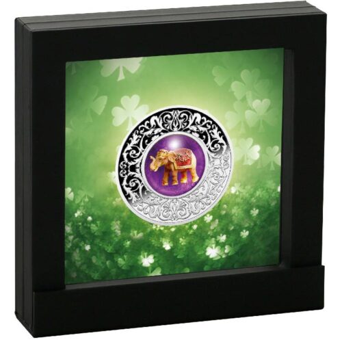 Lucky Charm: Elephant - 2023 - Cameroon - 500 Francs - silver coin with magnifying lens  - Image 3