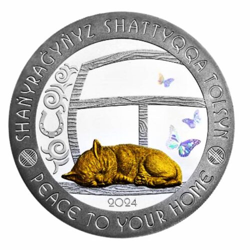 Peace to Your Home (Sleeping Cat) - 1000 Tenge - 2024 - Kazakhstan - silver coin with gilding