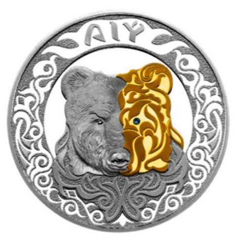 AIY (Bear) - 5000 Tenge - 2024 - Kazakhstan - silver coin with gold & diamond (25 oz)