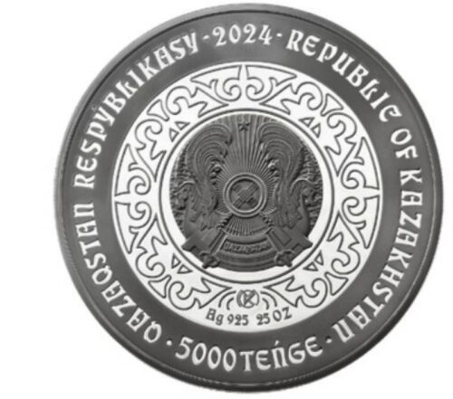 AIY (Bear) - 5000 Tenge - 2024 - Kazakhstan - silver coin with gold & diamond (25 oz) - Image 2