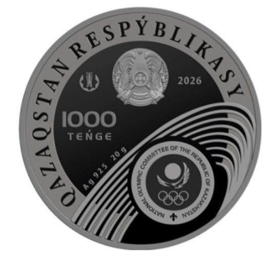 Short Track - Olympic Games 2026 - 1000 Tenge - 2026 - Kazakhstan - silver coin with pad printing - Image 2