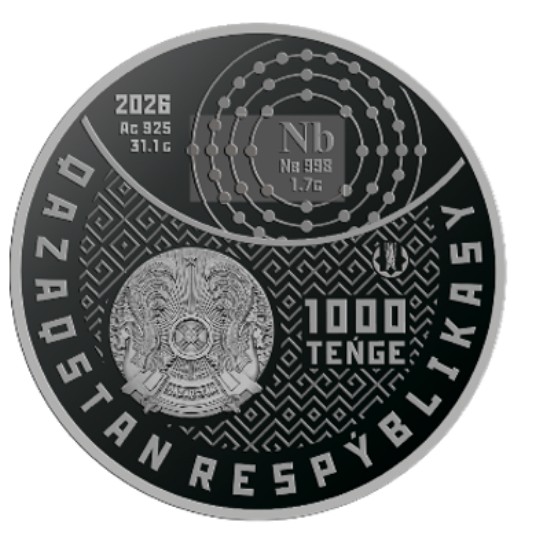 Nb (Niobium) - 1000 Tenge - 2026 - Kazakhstan - silver coin with niobium insert - Image 2
